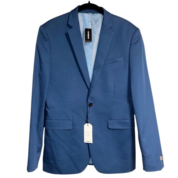 NEW ~ EXPRESS Men’s Blue Fitted Cotton-Blend Photographer Suit Jacket ~ Size 36R - Picture 1 of 15